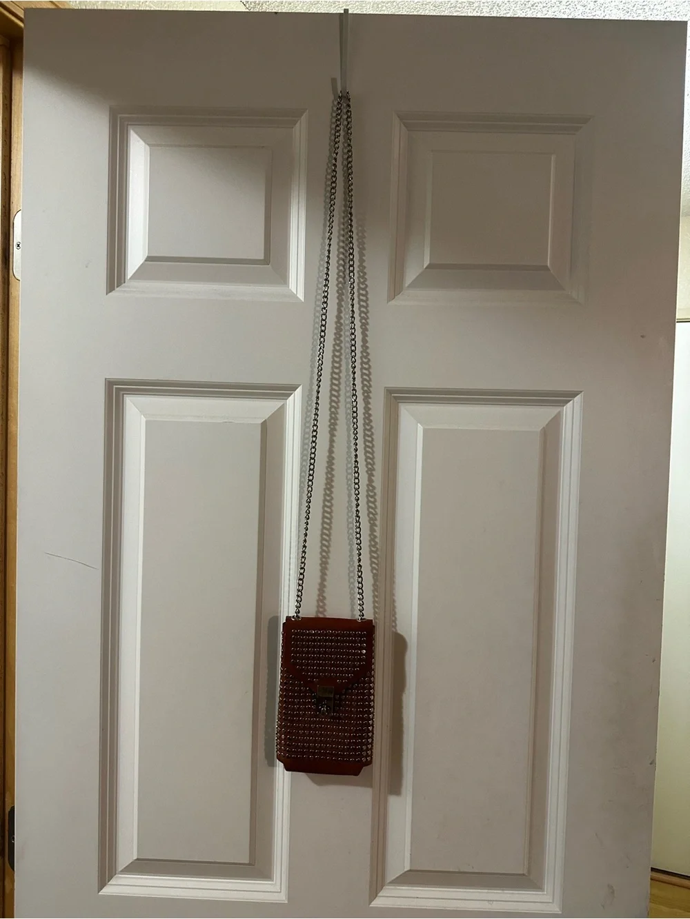 Studded Brown Crossbody Phone Bag with Chain Strap